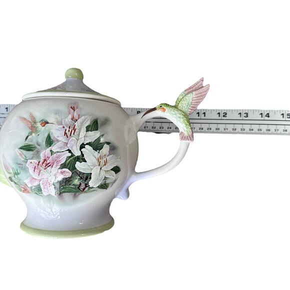 Lena Liu Hummingbird and Lilies Teapot Floral Porcelain with Lid Teleflora READ - Picture 9 of 12